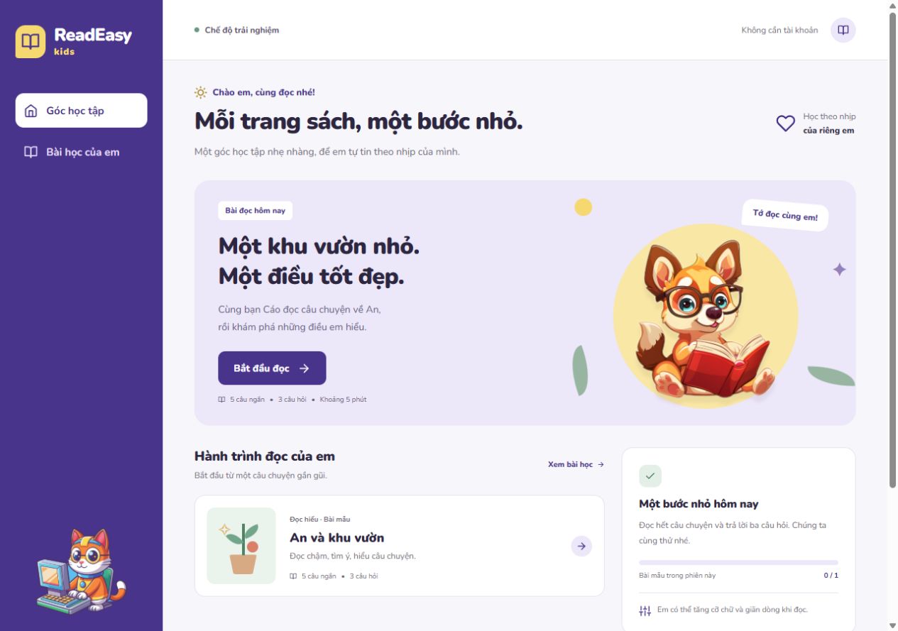 Screenshot of the ReadEasy Kids founder prototype